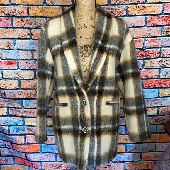 Beautiful la petite François Wool Blend Checkered Plaid Coat Size 38 Paris - Picture 3 of 16